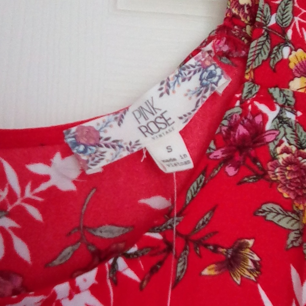 💙Pink Rose Vintage Red Dress - Picture 6 of 8